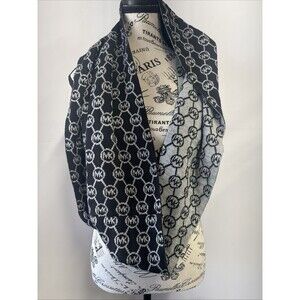 Michael Kors MK Logo Monogram Black White Infinity Knit Scarf
